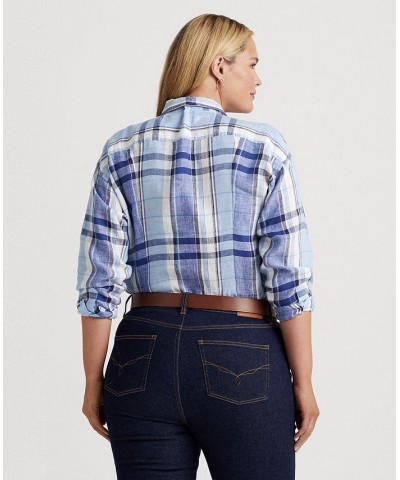 Plus Size Floral & Plaid Buttoned Top Blue/white $60.75 Tops