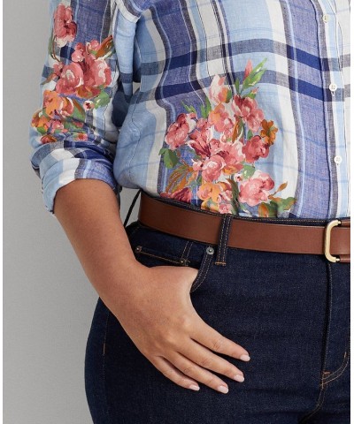 Plus Size Floral & Plaid Buttoned Top Blue/white $60.75 Tops