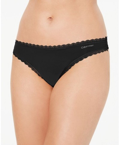 Women's Lace-Trim Thong Underwear QD3705 Black $10.83 Panty