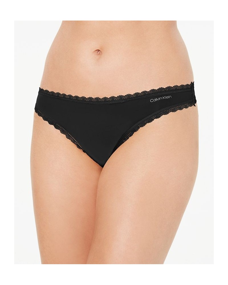 Women's Lace-Trim Thong Underwear QD3705 Black $10.83 Panty