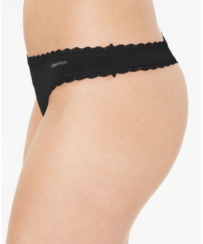 Women's Lace-Trim Thong Underwear QD3705 Black $10.83 Panty