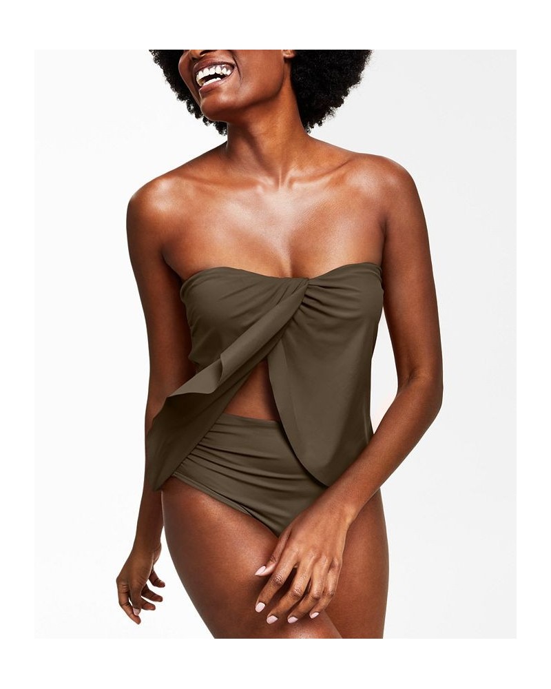 Riviera Draped Tankini Top & High-Waist Bottoms Dark Fatigue Green $35.36 Swimsuits