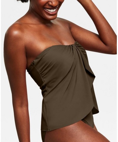 Riviera Draped Tankini Top & High-Waist Bottoms Dark Fatigue Green $35.36 Swimsuits