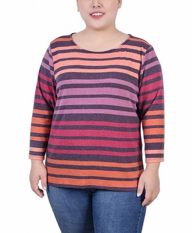 Plus Size Long Sleeve Pullover Top Coral Multi Stripe $14.31 Tops