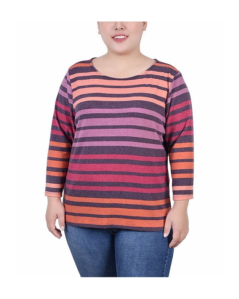 Plus Size Long Sleeve Pullover Top Coral Multi Stripe $14.31 Tops