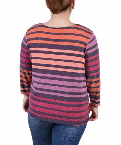 Plus Size Long Sleeve Pullover Top Coral Multi Stripe $14.31 Tops