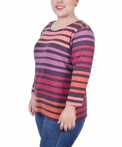 Plus Size Long Sleeve Pullover Top Coral Multi Stripe $14.31 Tops