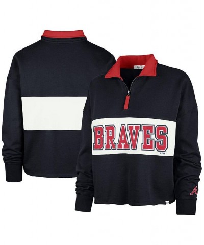 Women's Navy Atlanta Braves Remi Quarter-Zip Cropped Top Navy $40.85 Tops