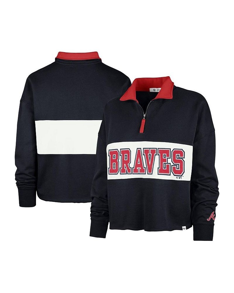 Women's Navy Atlanta Braves Remi Quarter-Zip Cropped Top Navy $40.85 Tops