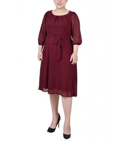 Plus Size 3/4 Sleeve Clip Dot Dress Red $20.88 Dresses