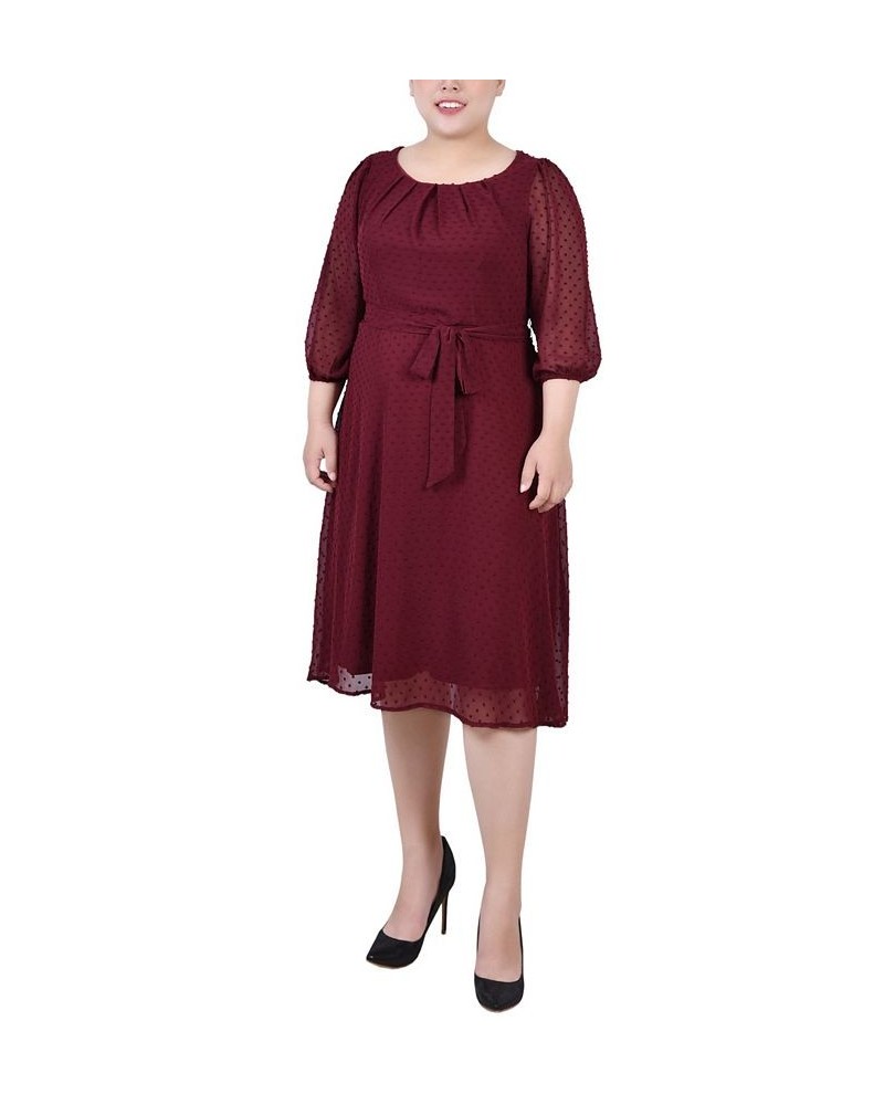 Plus Size 3/4 Sleeve Clip Dot Dress Red $20.88 Dresses