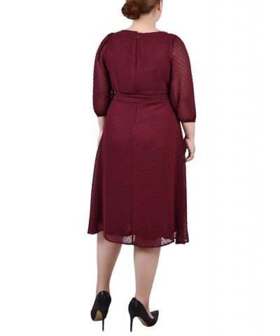 Plus Size 3/4 Sleeve Clip Dot Dress Red $20.88 Dresses