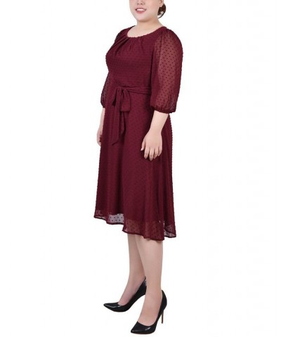 Plus Size 3/4 Sleeve Clip Dot Dress Red $20.88 Dresses