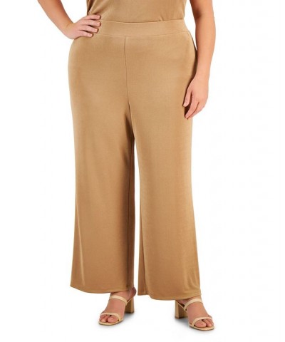 Plus Size Pull-On Wide-Leg Knit Ankle Pants Tan/Beige $48.51 Pants