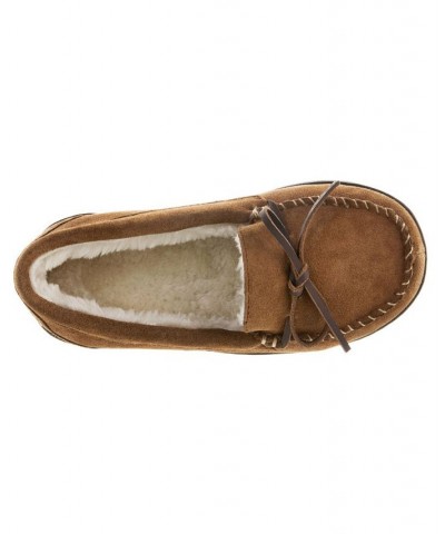 Women's Sage Genuine Suede Moccasin Slippers Brown $15.36 Shoes