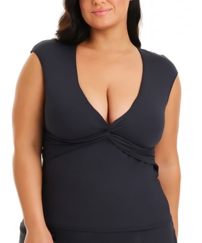 Plus Size Lets Get Twisted Tankini Top Black $57.12 Swimsuits