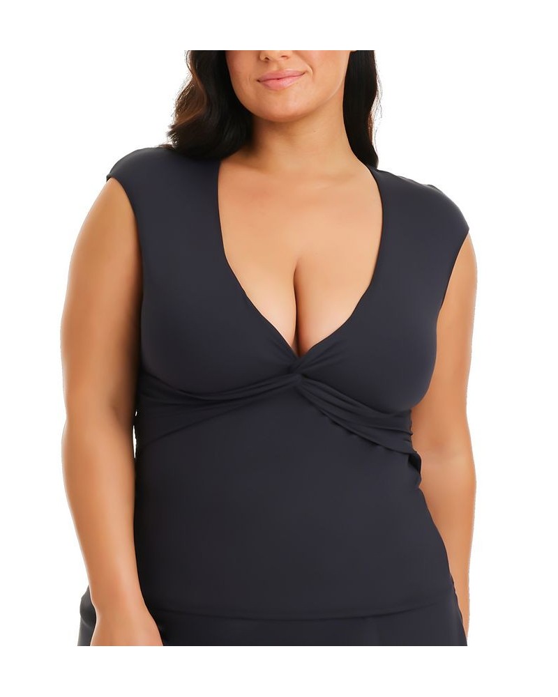 Plus Size Lets Get Twisted Tankini Top Black $57.12 Swimsuits