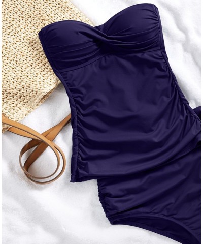 Women's Printed Twist-Front Underwire Tankini Top & Matching Bottoms Navy $58.22 Swimsuits