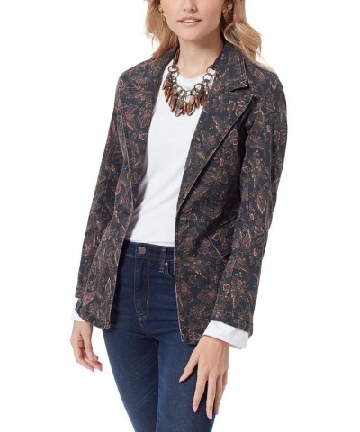 Women's Margot Printed Single-Breasted Blazer Charcoal $31.62 Jackets