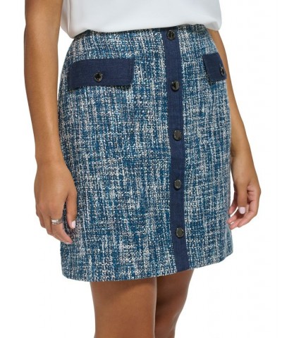 Petite Tweed Button-Front Pencil Skirt Oceana Multi $24.84 Skirts