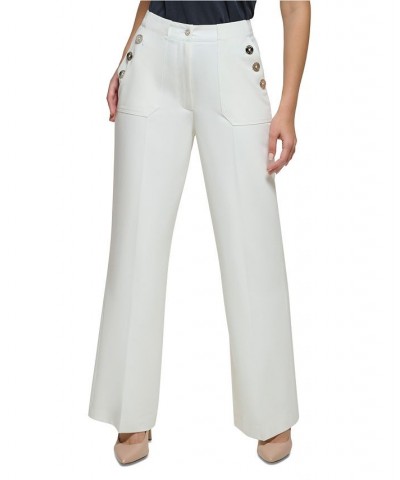 Women's Sailor-Button Wide-Leg Pants Ivory/Cream $40.33 Pants