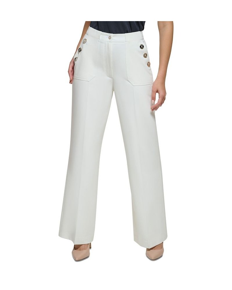 Women's Sailor-Button Wide-Leg Pants Ivory/Cream $40.33 Pants