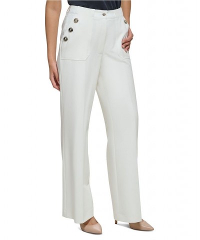 Women's Sailor-Button Wide-Leg Pants Ivory/Cream $40.33 Pants