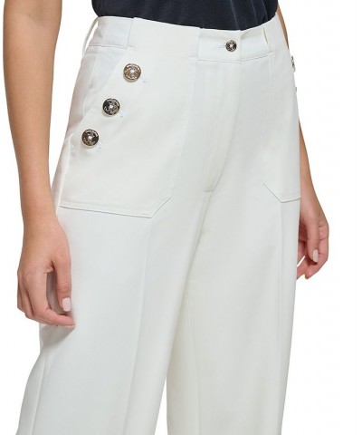 Women's Sailor-Button Wide-Leg Pants Ivory/Cream $40.33 Pants