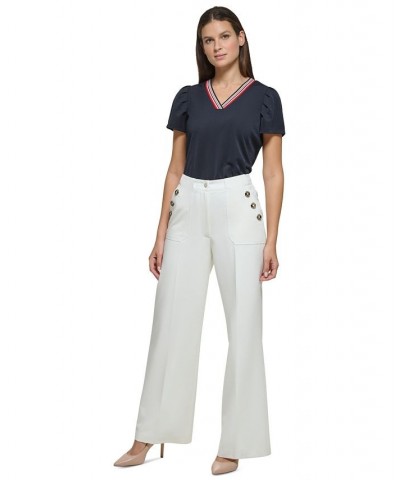 Women's Sailor-Button Wide-Leg Pants Ivory/Cream $40.33 Pants