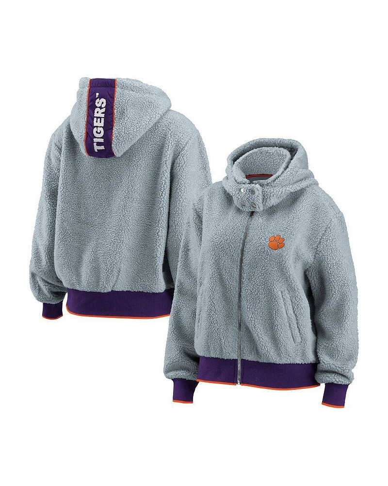 Women's Gray Clemson Tigers Sherpa Full-Zip Hoodie Jacket Gray $54.99 Jackets