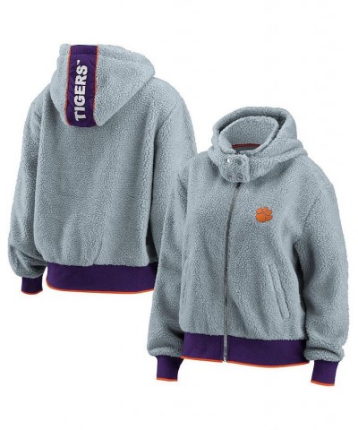 Women's Gray Clemson Tigers Sherpa Full-Zip Hoodie Jacket Gray $54.99 Jackets