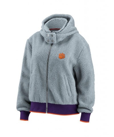 Women's Gray Clemson Tigers Sherpa Full-Zip Hoodie Jacket Gray $54.99 Jackets