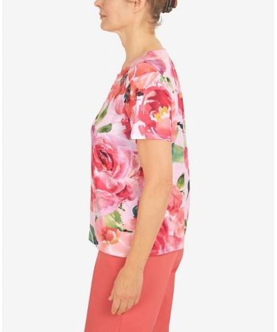 Women's Lace Neck Floral T-shirt Multi $33.54 Tops