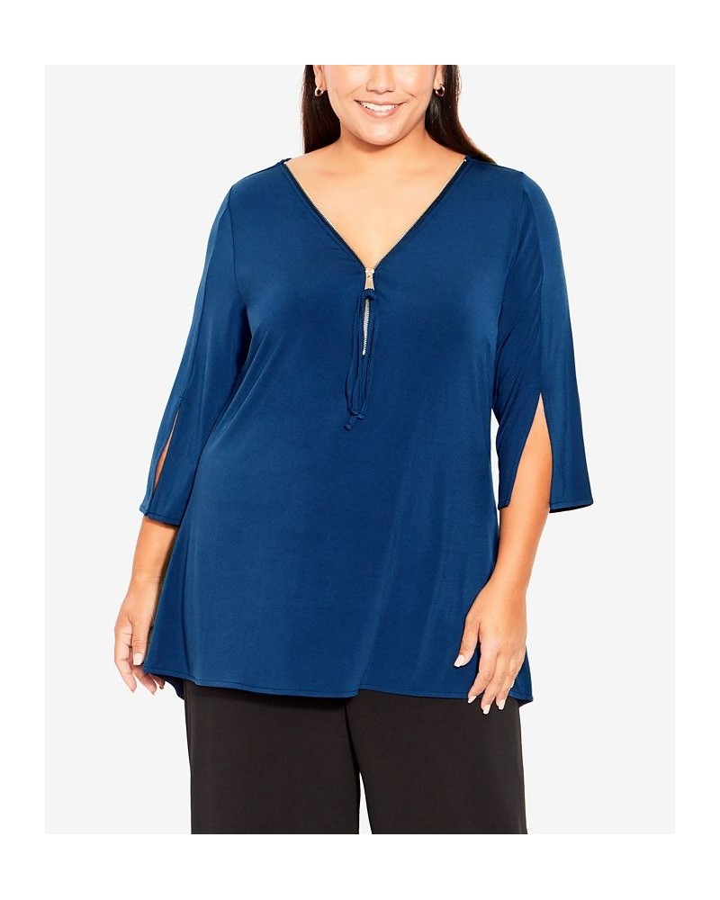 Plus Size Luella Plain V-neck Top Navy $24.78 Tops