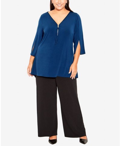 Plus Size Luella Plain V-neck Top Navy $24.78 Tops