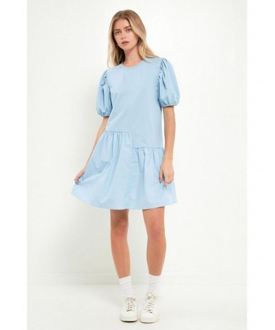 Women's Knit Woven Mixed Dress Powder blue $37.80 Dresses