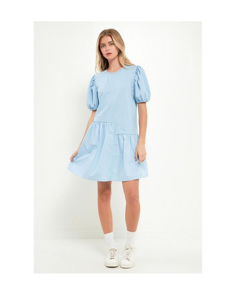 Women's Knit Woven Mixed Dress Powder blue $37.80 Dresses