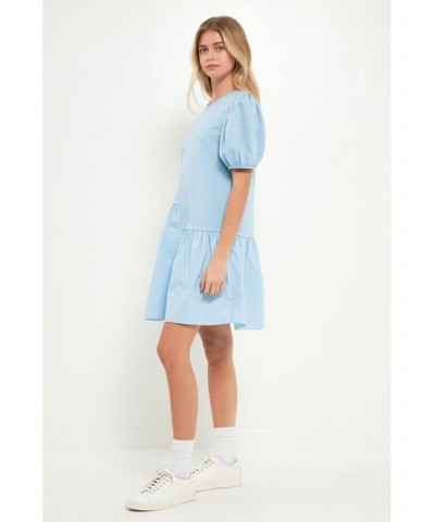 Women's Knit Woven Mixed Dress Powder blue $37.80 Dresses