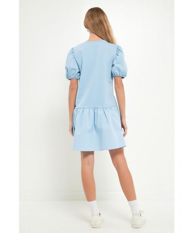 Women's Knit Woven Mixed Dress Powder blue $37.80 Dresses