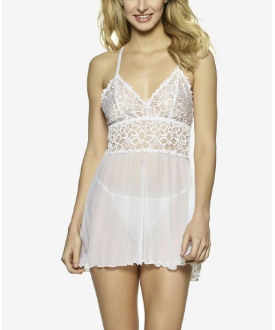 Women's Renee Sheer Babydoll Nightgown 2 Piece Lingerie Set White $29.14 Sleepwear