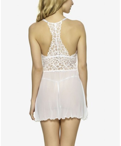 Women's Renee Sheer Babydoll Nightgown 2 Piece Lingerie Set White $29.14 Sleepwear