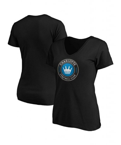 Women's Branded Black Charlotte FC Primary Logo V-Neck T-shirt Black $18.62 Tops