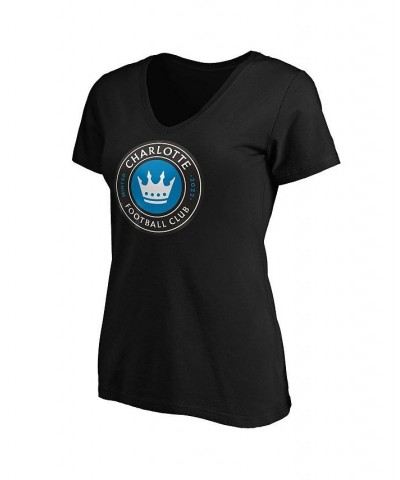 Women's Branded Black Charlotte FC Primary Logo V-Neck T-shirt Black $18.62 Tops