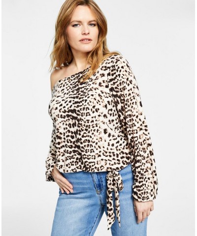 Women's Printed Asymmetric Embellished Top Carla Cheetah A $17.49 Tops