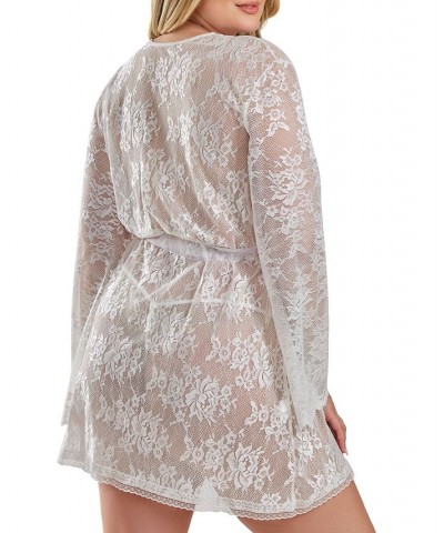 Plus Size Willow Lace Dressy Robe Lingerie Online Only White $34.08 Lingerie