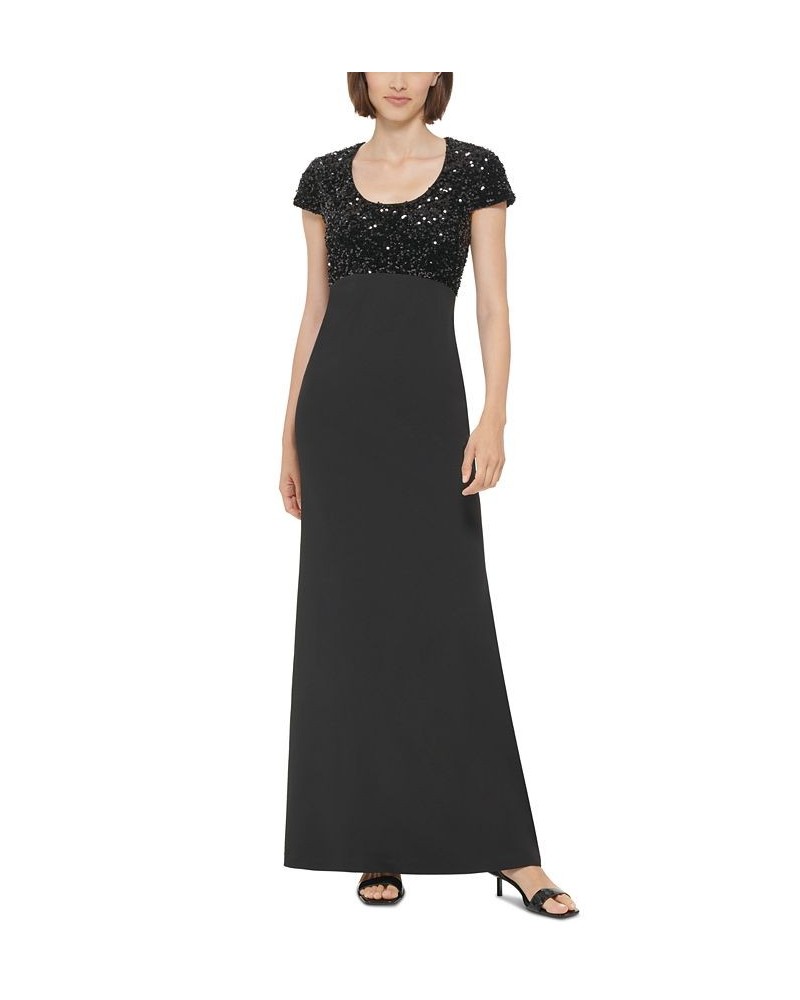 Women's Sequined-Bodice Evening Gown Black $79.42 Dresses