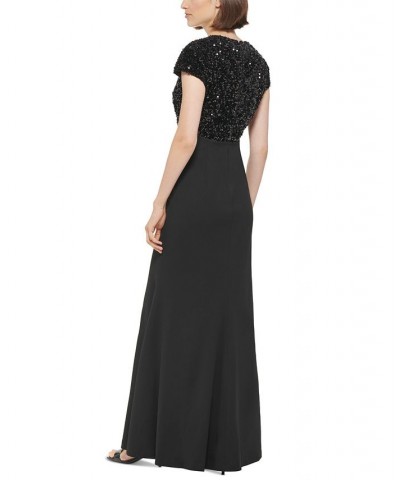 Women's Sequined-Bodice Evening Gown Black $79.42 Dresses