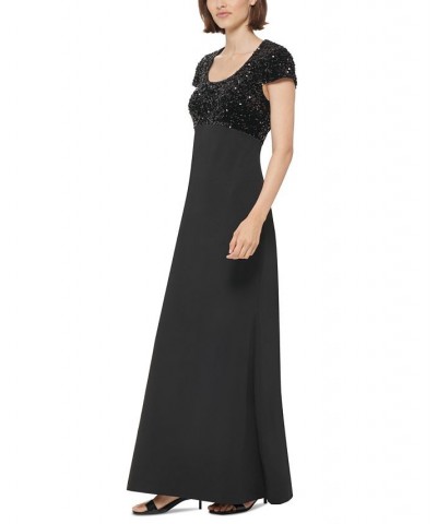 Women's Sequined-Bodice Evening Gown Black $79.42 Dresses