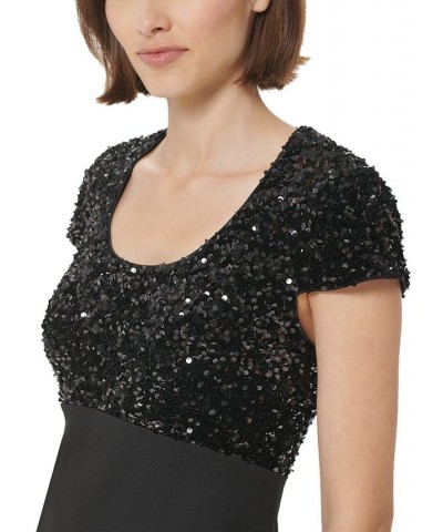 Women's Sequined-Bodice Evening Gown Black $79.42 Dresses