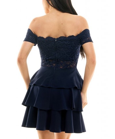 Juniors' Lace Off-The-Shoulder Dress Navy $46.28 Dresses